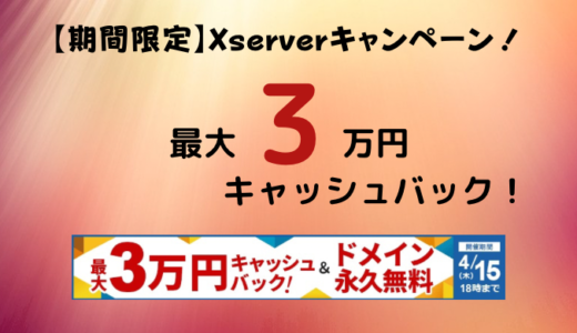 【期間限定キャンペーン中!】Xserver12ヶ月以上契約で最大3万円キャッシュバック！かなりお得に開始できます！
